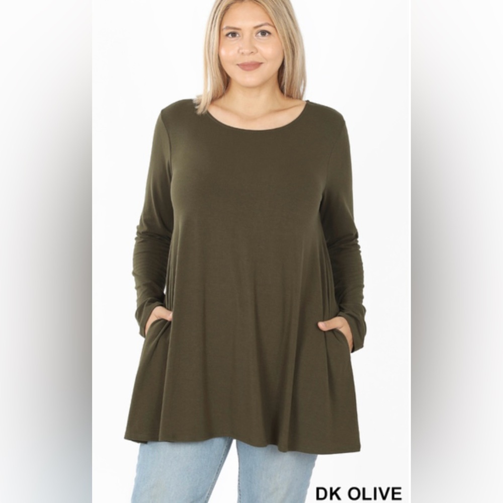 P1 Women’s Plus Size Long Sleeve Boat Neck Flared Top. Size: Various